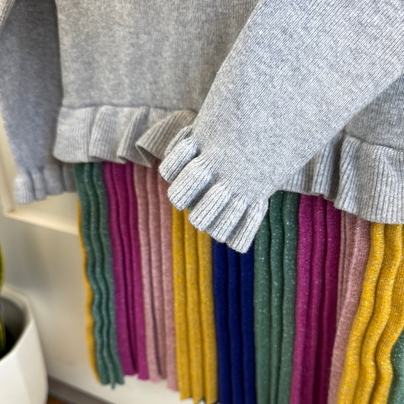 3-4y Mini Boden Gray and Multicolor Kids Sweater Dress pleated metallic skirt - Picture 3 of 5